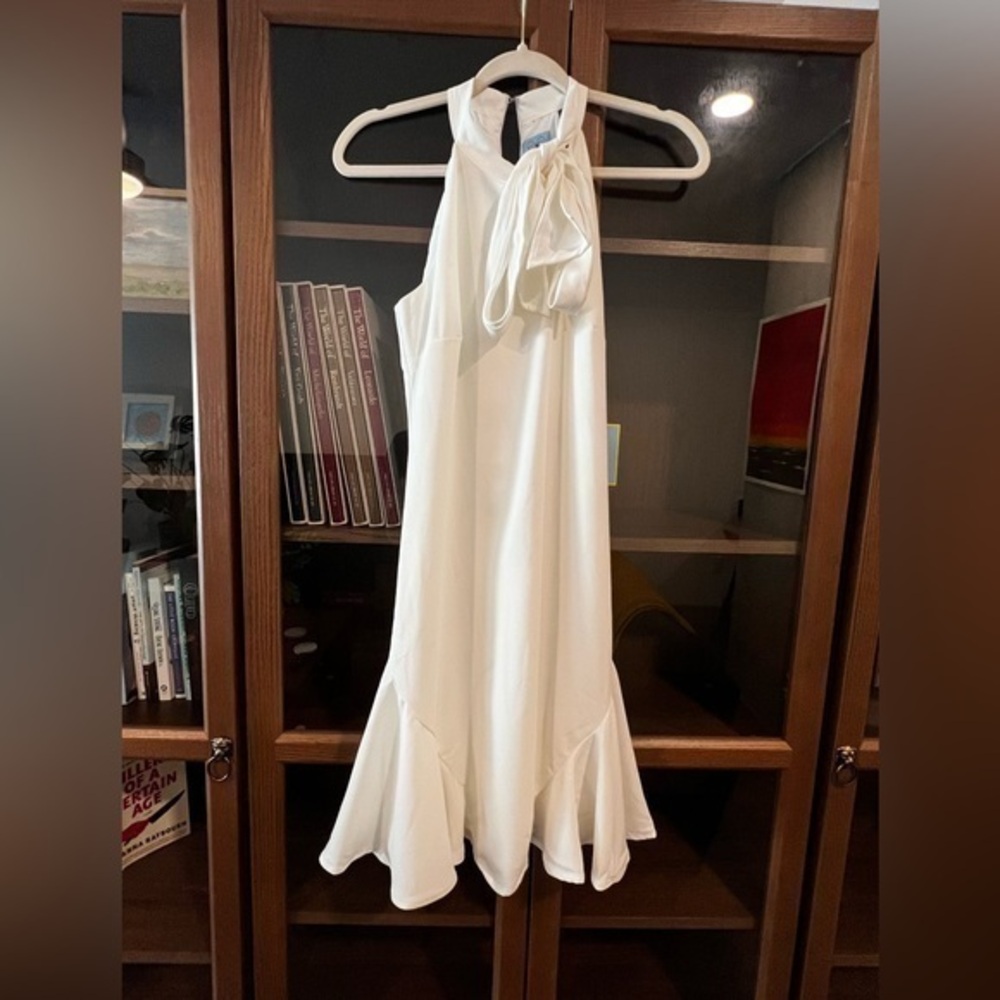 CeCe Women's White Sleeveless Neck-Tie Bow Ruffled Fit & Flare Dress Size XS NWT